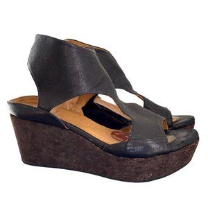 Coclico Mosaic black leather cork platform sandals wide ankle strap Sz 39.5